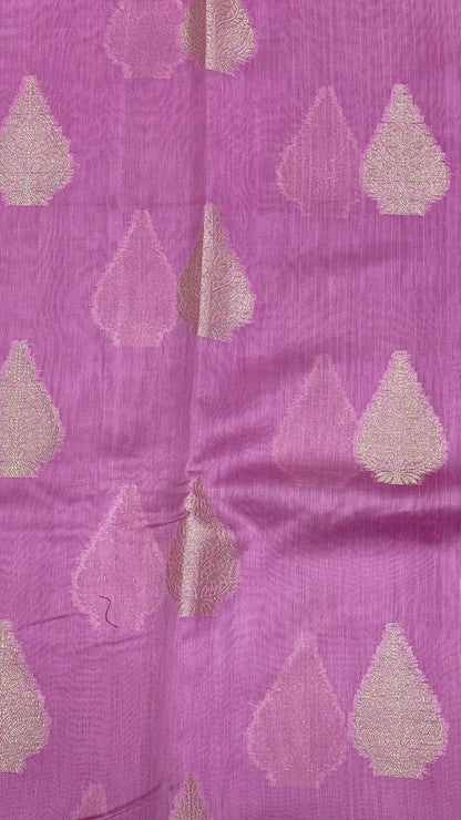 Faishana Pure Handloom Light Purple Cotton Golden Floral Zari Booti Contrast Violet Floral Zari Jaal Border and Pallu with Violet Blouse