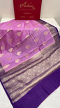 Faishana Pure Handloom Light Purple Cotton Golden Floral Zari Booti Contrast Violet Floral Zari Jaal Border and Pallu with Violet Blouse