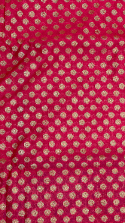 Faishana Presents Pink Katan Silk Golden Zari Chunri Booti with Contrast Blue Paisley Pallu and Skirt Zari Border with Blue Blouse