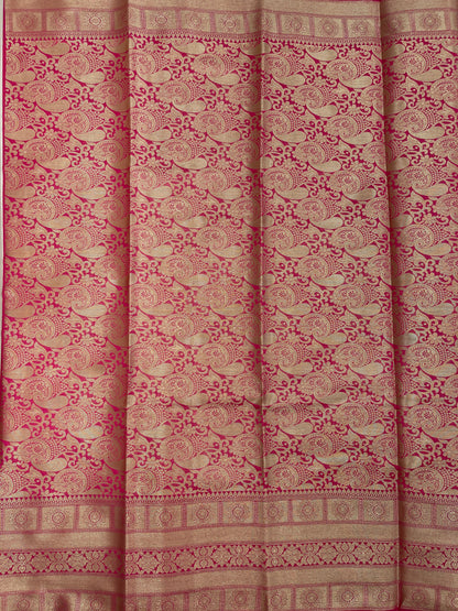 Faishana Presents Black Katan Silk Golden Zari Chunri Booti with Contrast Pink Paisley Pallu and Skirt Zari Border with Pink Blouse