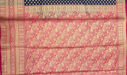 Faishana Presents Black Katan Silk Golden Zari Chunri Booti with Contrast Pink Paisley Pallu and Skirt Zari Border with Pink Blouse