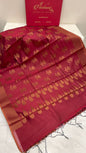 Faishana Presents Peach Cotton Golden Floral Zari Booti with Banarasi Zari Border and Zig-Zag Boota Pallu and Peach Blouse
