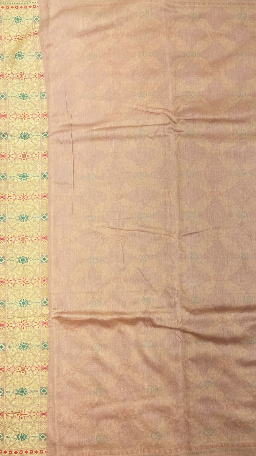 Faishana Presents Light Mauve Cotton Golden Zari Striped Mina Jaal with Minakari Zari Border and Big Pallu with Mauve Blouse