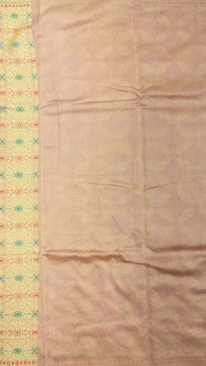 Faishana Presents Light Mauve Cotton Golden Zari Striped Mina Jaal with Minakari Zari Border and Big Pallu with Mauve Blouse