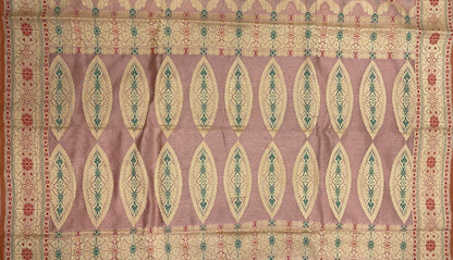 Faishana Presents Light Mauve Cotton Golden Zari Striped Mina Jaal with Minakari Zari Border and Big Pallu with Mauve Blouse