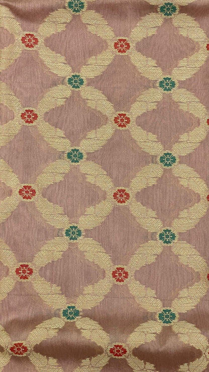 Faishana Presents Light Mauve Cotton Golden Zari Striped Mina Jaal with Minakari Zari Border and Big Pallu with Mauve Blouse