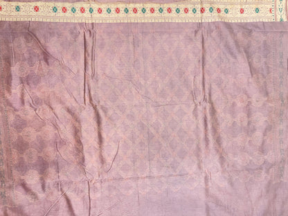 Faishana Presents Light Purple Cotton Zari Striped Mina Jaal with Skirt Rangkaat Zari Border and Bandhej Pallu with Light Purple Blouse