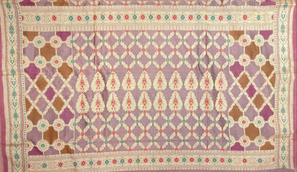 Faishana Presents Light Purple Cotton Zari Striped Mina Jaal with Skirt Rangkaat Zari Border and Bandhej Pallu with Light Purple Blouse