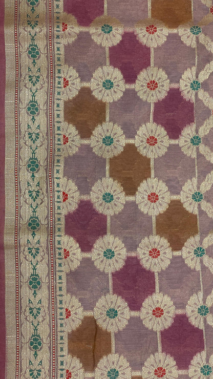 Faishana Presents Light Purple Cotton Zari Striped Mina Jaal with Skirt Rangkaat Zari Border and Bandhej Pallu with Light Purple Blouse