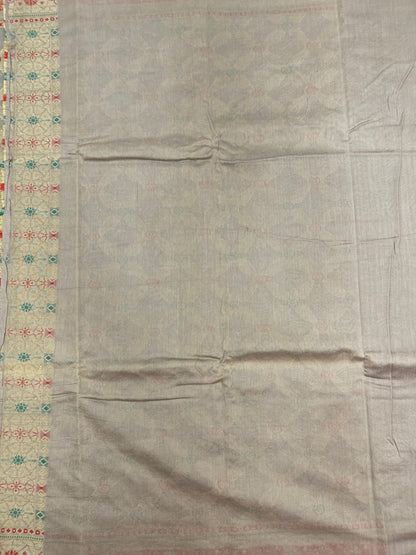 Faishana Presents Grey Cotton Zari Striped Mina Jaal with Skirt Rangkaat Zari Border and Bandhej Pallu with Grey Blouse