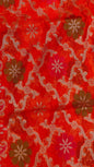 Faishana Presents Orange Semi Georgette Alfi Mina Floral Zari Jaal Minakari Zari Border with Banarasi Floral Boota Pallu and Red Multi Stripe Blouse