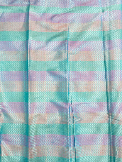 Faishana Presents Sky Blue Semi Georgette Alfi Mina Floral Zari Jaal Minakari Zari Border with Banarasi Floral Boota Pallu and Blue Multi Stripe Blouse