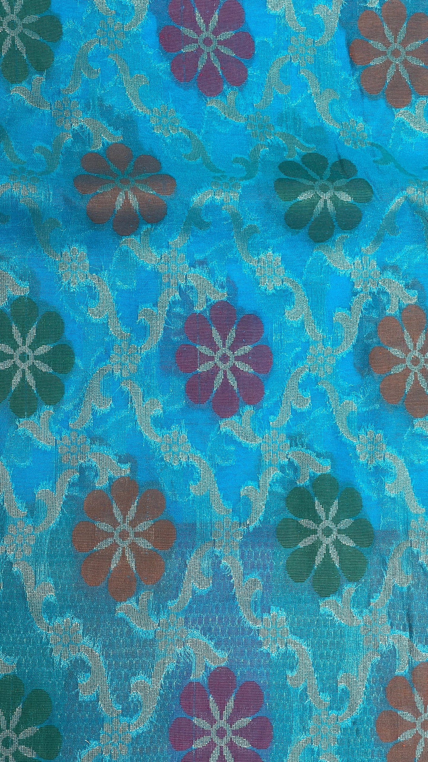 Faishana Presents Sky Blue Semi Georgette Alfi Mina Floral Zari Jaal Minakari Zari Border with Banarasi Floral Boota Pallu and Blue Multi Stripe Blouse