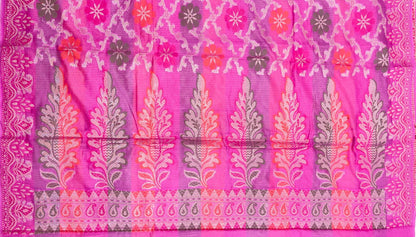 Faishana Presents Light Purple Semi Georgette Alfi Mina Floral Zari Jaal Minakari Zari Border with Banarasi Floral Boota Pallu and Light Purple Multi Stripe Blouse