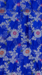 Faishana Presents Blue Semi Georgette Tilfi Mina Floral Zari Jaal with Banarasi Floral Pallu and Blue Blouse