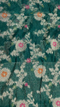 Faishana Presents Dark Green Semi Georgette Tilfi Mina Floral Zari Jaal with Banarasi Floral Pallu and Dark Green Blouse
