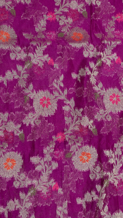 Faishana Presents Purple Semi Georgette Tilfi Mina Floral Zari Jaal with Banarasi Floral Pallu and Purple Blouse