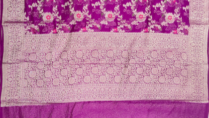 Faishana Presents Purple Semi Georgette Tilfi Mina Floral Zari Jaal with Banarasi Floral Pallu and Purple Blouse
