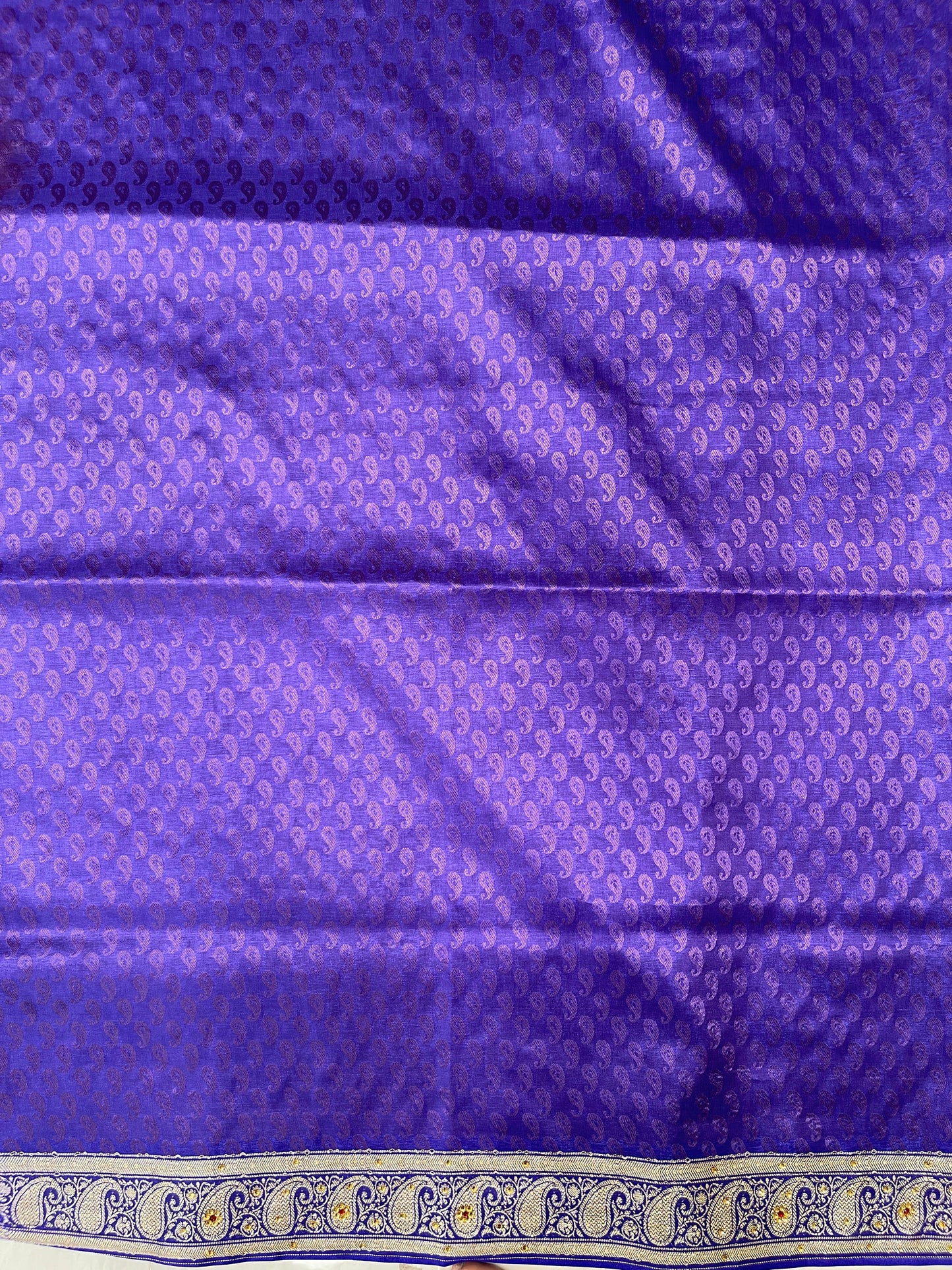 Faishana Presents Turqouise Pink Tanchoi Silk Low Stone Work with Contrast Blue Pallu Zari Border and Purple Blouse