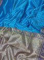 Faishana Presents Blue Tanchoi Silk Low Stone Work with Contrast Purple Pallu Zari Border Saree and Blue Blouse