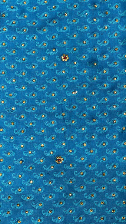 Faishana Presents Blue Tanchoi Silk Low Stone Work with Contrast Purple Pallu Zari Border Saree and Blue Blouse