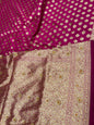 Faishana Presents Magenta Satin Silk Floral Zari Booti Heavy Stone Work Banarasi Saree with Lehariya Pallu and Magenta Blouse