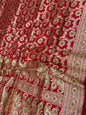 Faishana Presents Red Satin Silk Floral Mina Zari Jaal Low Stone Work Saree with Paisley Floral Pallu and Red Blouse