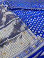 Faishana Presents Blue Satin Silk Floral Zari Booti Low Stone Work Banarasi Saree with Checkered Pallu Skirt Zari Border and Blue Blouse