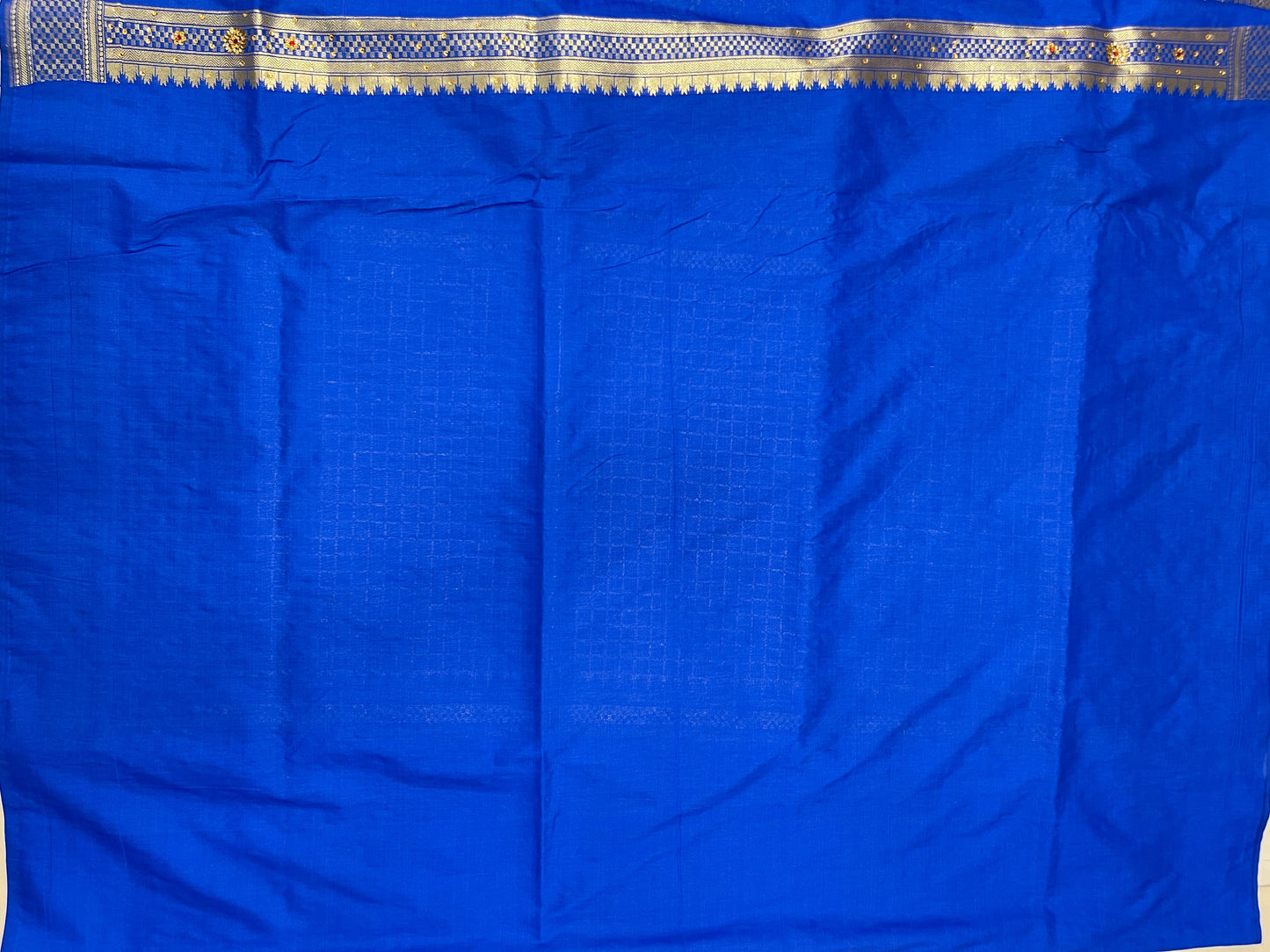 Faishana Presents Blue Satin Silk Floral Zari Booti Low Stone Work Banarasi Saree with Checkered Pallu Skirt Zari Border and Blue Blouse