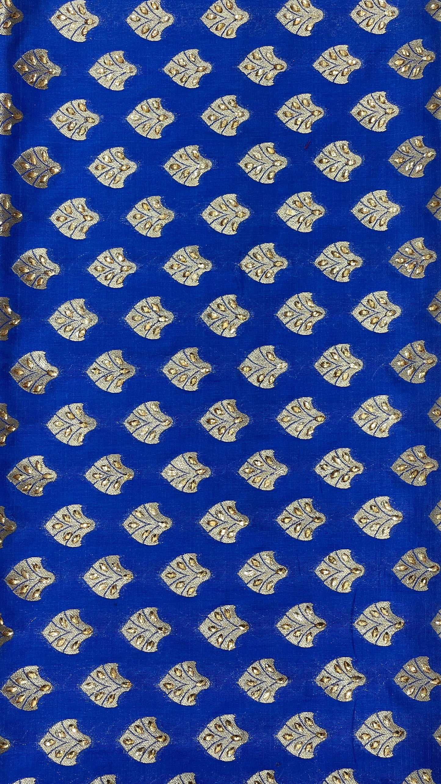 Faishana Presents Blue Satin Silk Floral Zari Booti Low Stone Work Banarasi Saree with Checkered Pallu Skirt Zari Border and Blue Blouse