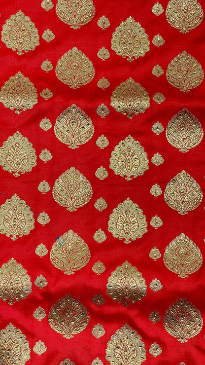 Faishana Presents Rose Pink Satin Silk Floral Zari Boota Heavy Stone Work Banarasi Saree with Floral Boota Zari Border and Strawberry Pink Blouse