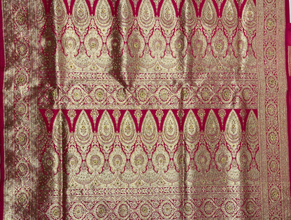 Faishana Presents Pink Satin Silk Floral Zari Booti Low Stone Work Skirt Zari Border with Banarasi Pallu and Pink Blouse
