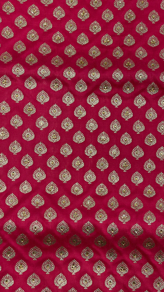 Faishana Presents Pink Satin Silk Floral Zari Booti Low Stone Work Skirt Zari Border with Banarasi Pallu and Pink Blouse