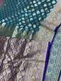 Faishana Presents Navy Blue Satin Silk Floral Zari Booti Low Stone Work Banarasi Saree with Contrast Purple Pallu and Purple Blouse