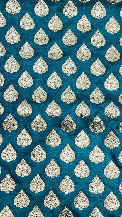 Faishana Presents Navy Blue Satin Silk Floral Zari Booti Low Stone Work Banarasi Saree with Contrast Purple Pallu and Purple Blouse