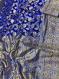 Faishana Presents Blue Satin Silk Floral Zari Jaal Low Stone Work Banarasi Saree with Paisley Zari Jaal Pallu and Blue Blouse
