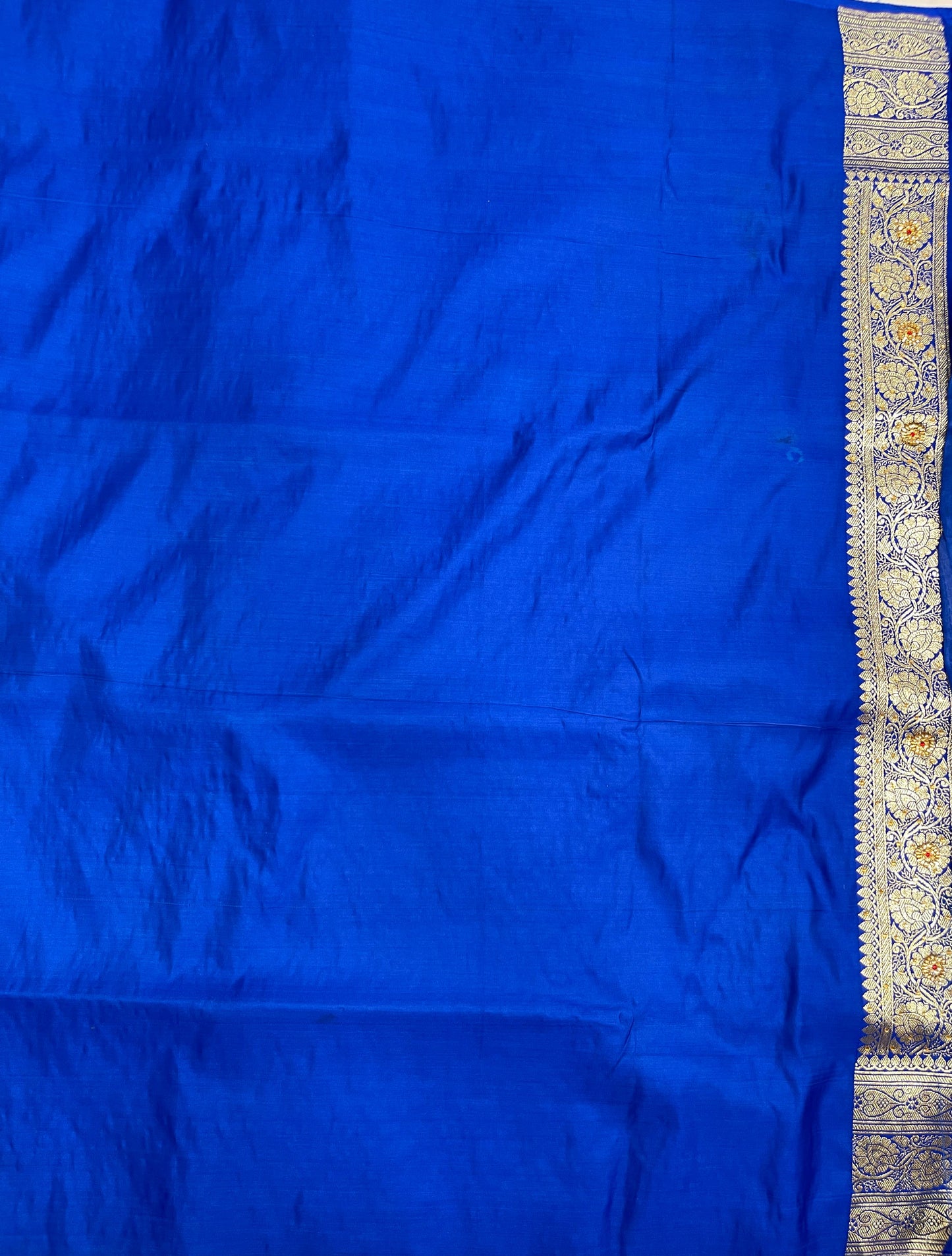 Faishana Presents Blue Satin Silk Floral Zari Jaal Low Stone Work Banarasi Saree with Paisley Zari Jaal Pallu and Blue Blouse