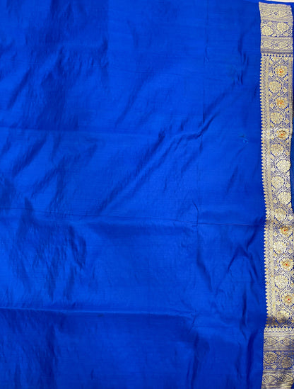 Faishana Presents Blue Satin Silk Floral Zari Jaal Low Stone Work Banarasi Saree with Paisley Zari Jaal Pallu and Blue Blouse