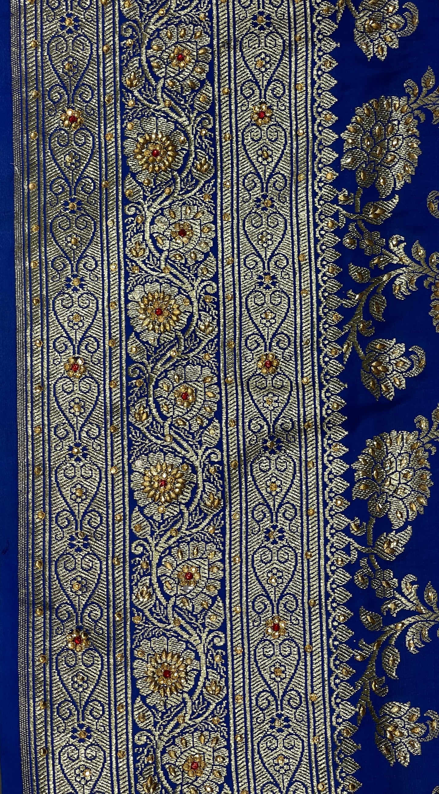 Faishana Presents Blue Satin Silk Floral Zari Jaal Low Stone Work Banarasi Saree with Paisley Zari Jaal Pallu and Blue Blouse