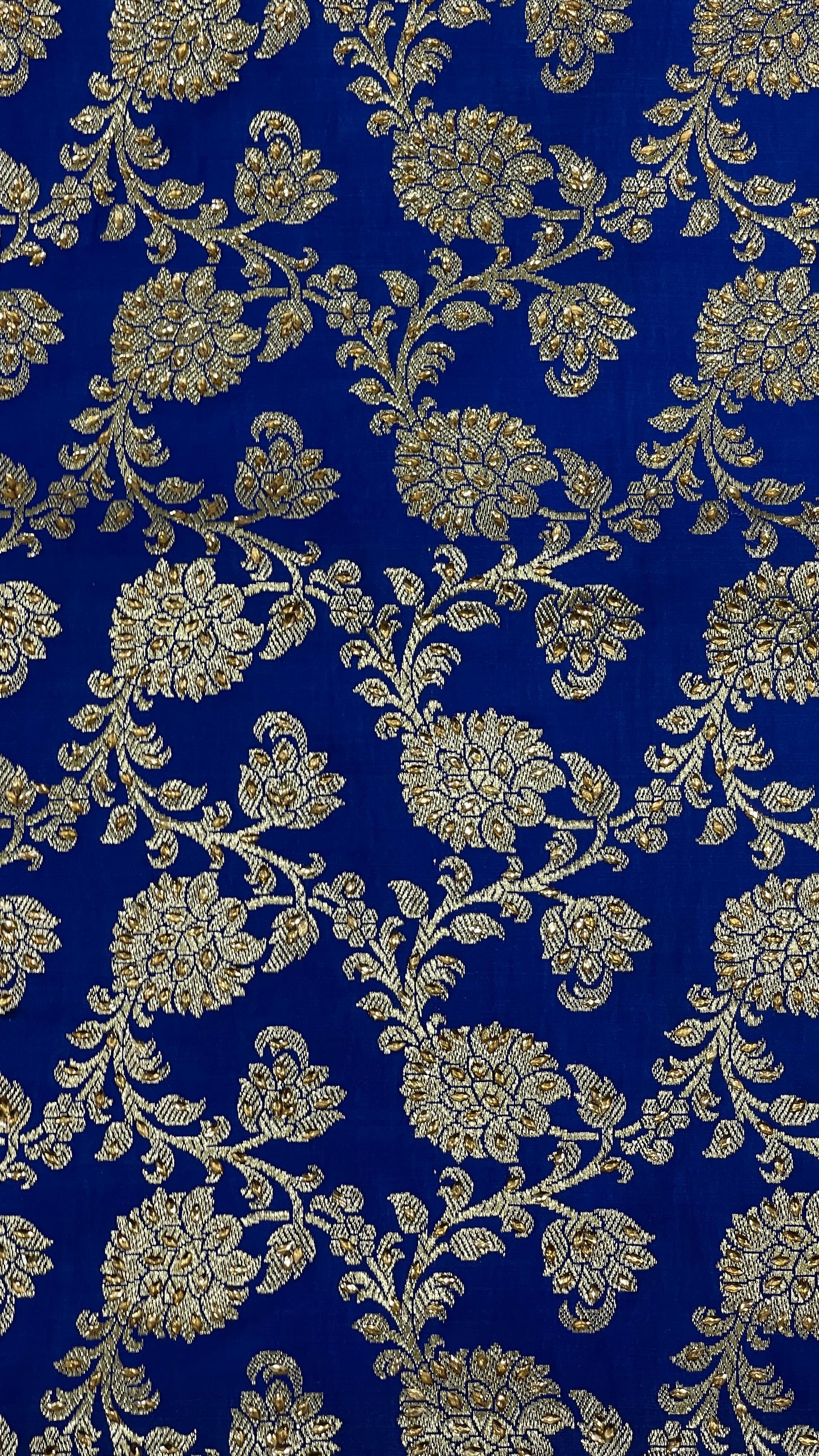 Faishana Presents Blue Satin Silk Floral Zari Jaal Low Stone Work Banarasi Saree with Paisley Zari Jaal Pallu and Blue Blouse