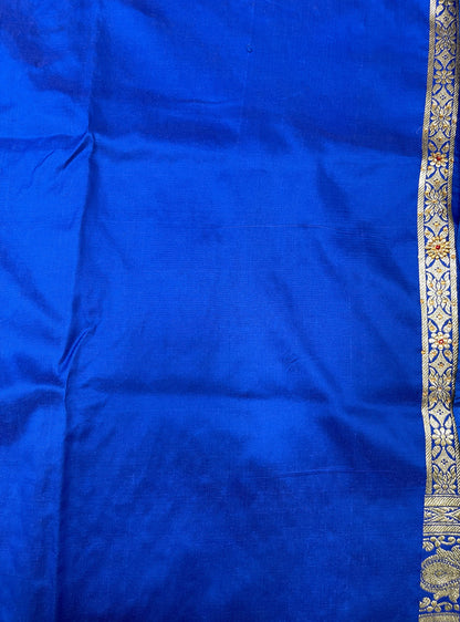 Faishana Presents Blue Satin Silk Floral Zari Booti Low Stone Work Skirt Zari Border with Banarasi Pallu and Blue Blouse