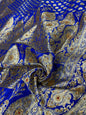 Faishana Presents Blue Satin Silk Floral Zari Booti Low Stone Work Skirt Zari Border with Banarasi Pallu and Blue Blouse