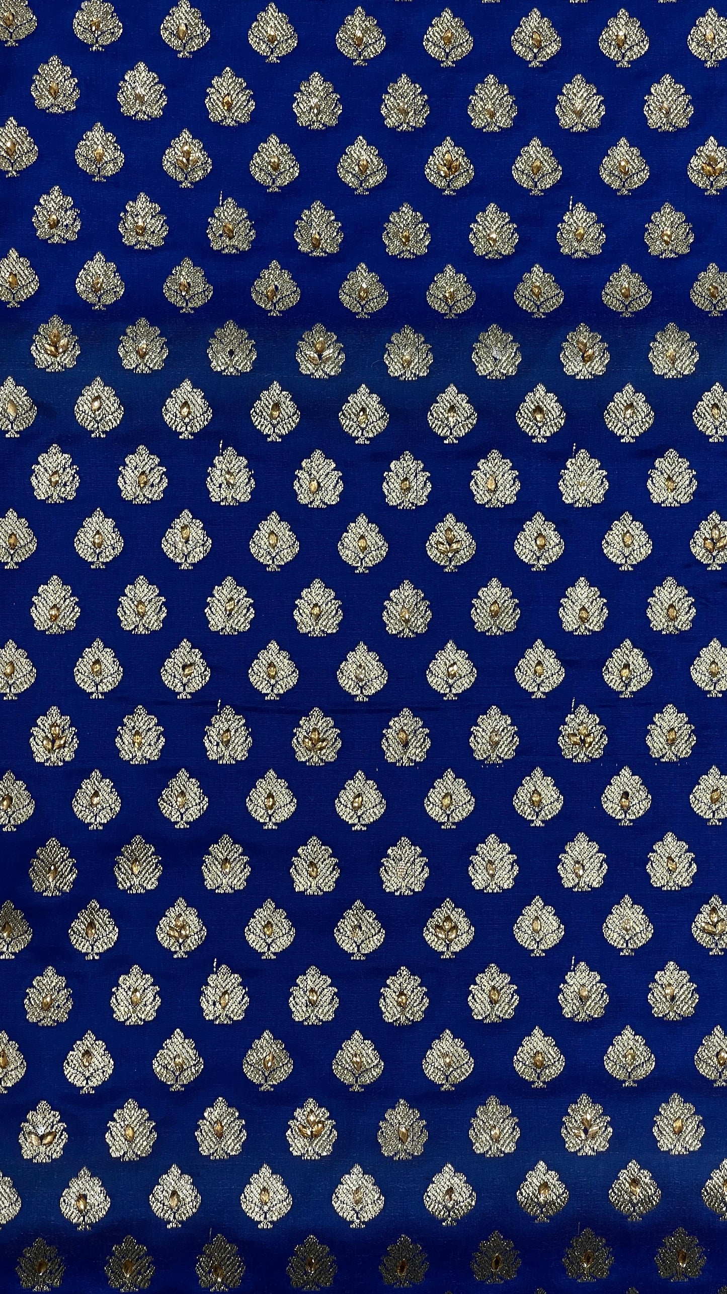 Faishana Presents Blue Satin Silk Floral Zari Booti Low Stone Work Skirt Zari Border with Banarasi Pallu and Blue Blouse
