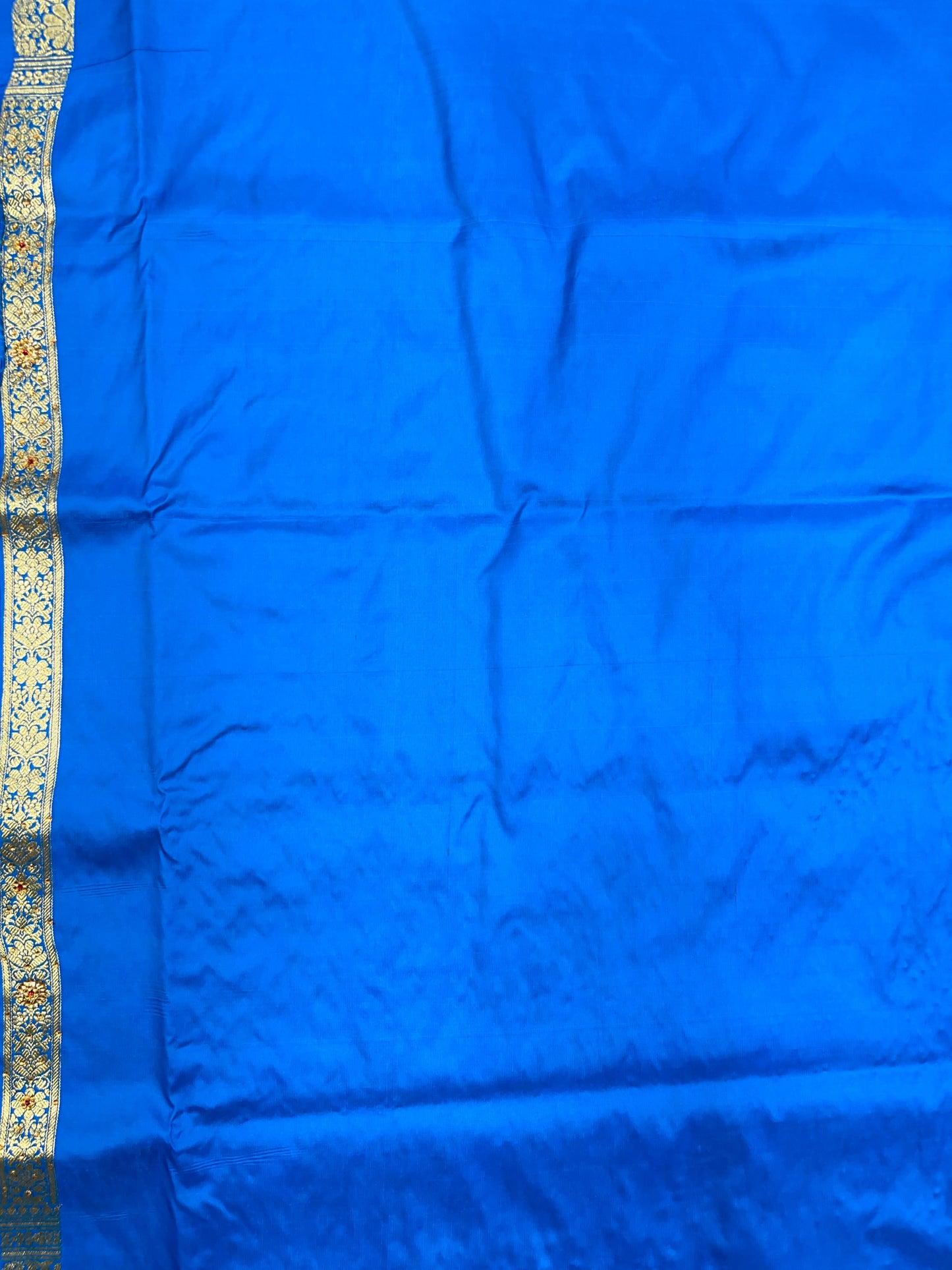 Faishana Presents Turqouise Blue Satin Silk Floral Paisley Zari Jaal Low Stone Work Banarasi Saree with Paisley Boota Pallu and Blue Blouse