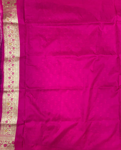 Faishana Presents Navy Blue Satin Silk Floral Zari Booti Low Stone Work Banarasi Saree with Contrast Purple Pallu and Purple Blouse