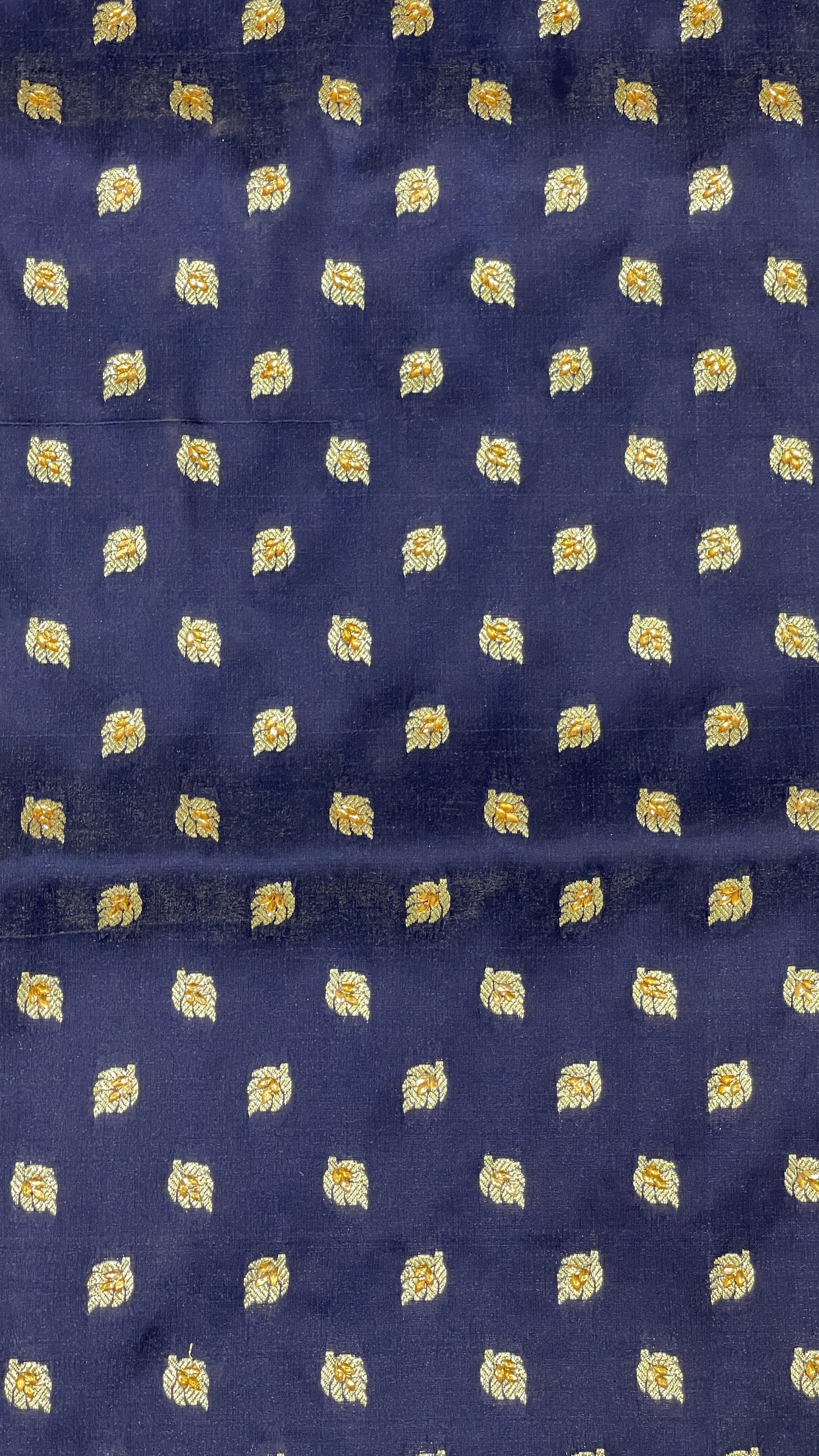 Faishana Presents Navy Blue Satin Silk Floral Zari Booti Low Stone Work Banarasi Saree with Contrast Purple Pallu and Purple Blouse