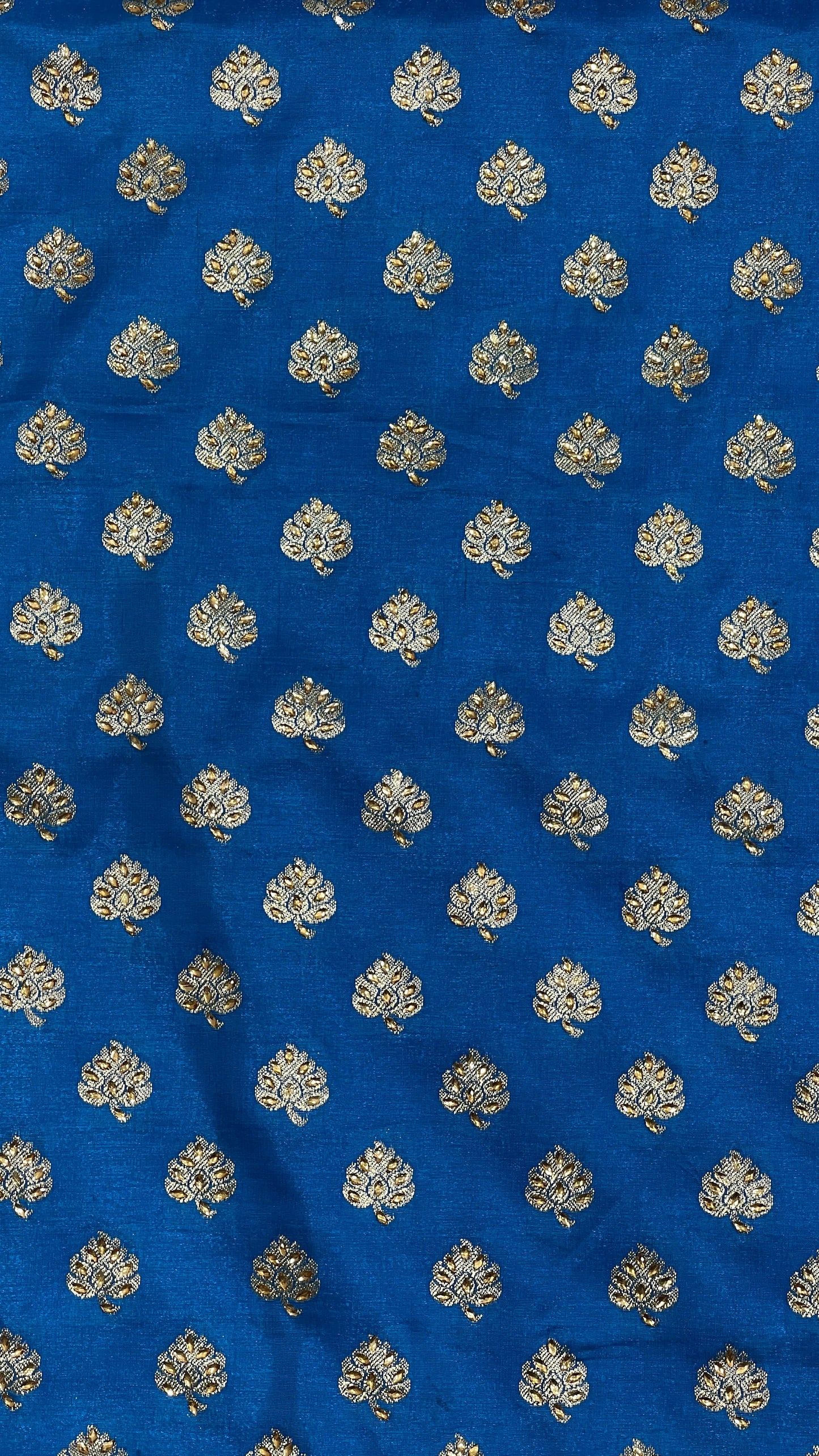 Faishana Presents Turqouise Blue Satin Silk Floral Zari Booti Low Stone Work Banarasi Saree with Contrast Blue Pallu and Blue Blouse
