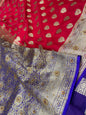 Faishana Presents Red Satin Silk Floral Zari Booti Low Stone Work Skirt Pan Boota Zari Border with Contrast Blue Pallu and Blue Blouse