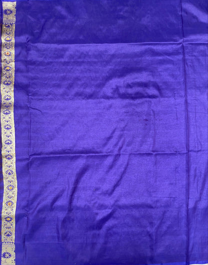 Faishana Presents Seagreen Satin Silk Floral Zari Booti Low Stone Work Banarasi Saree with Contrast Purple Pallu and Purple Blouse