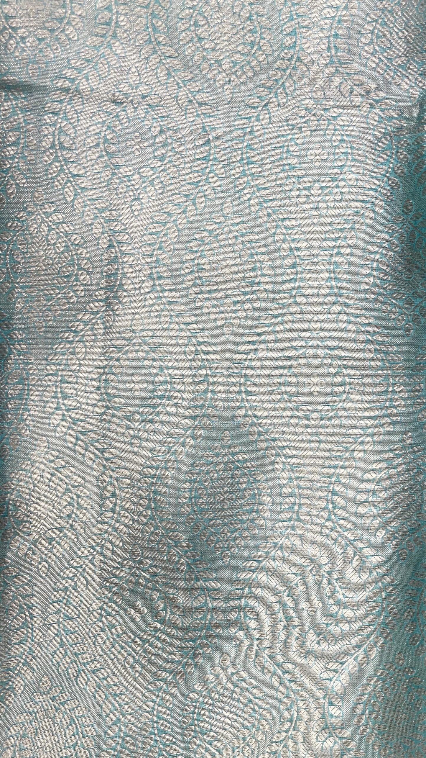 Faishana Presents Sea Green Art Silk Floral Lehariya Sliver Jaal with Contrast Blue Pallu and Blue Copper Silver Jaal Zari Border with Blue Blouse